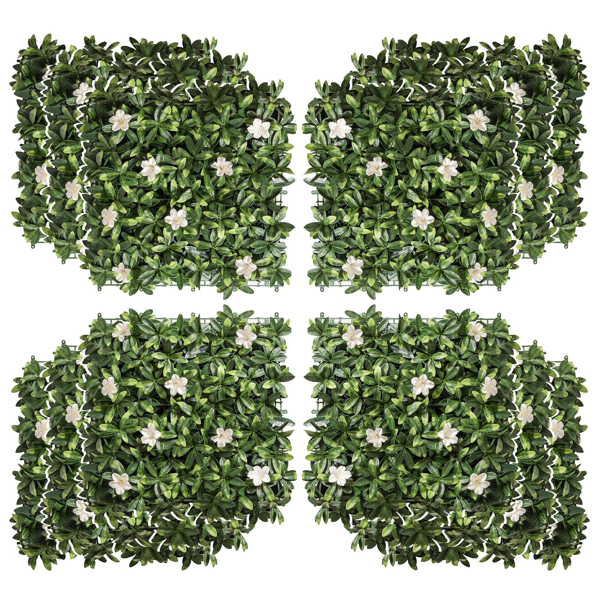 Outsunny 12PCS Artificial Boxwood Wall Panels 50cm x 50cm Rhododendron Privacy Fence Screen Faux Hedge Greenery Backdrop for Home Garden Backyard Balcony